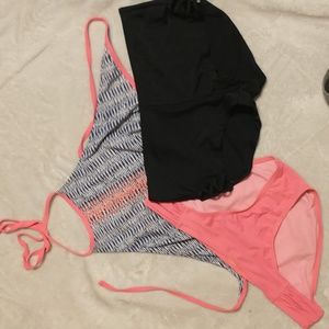 Ladies Bikini - Pink Top and bottoms, additional pair of Black Boyshorts